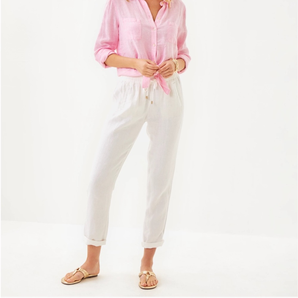 Lilly Pulitze Taron Linen Pant in Resort White Size Small